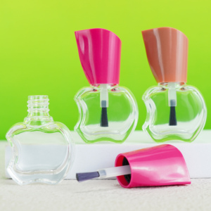 12ml all'ingrosso vuoto vuoto trasparente a forma di mela Gel bottiglie di vetro smalto con coperchio spazzola alla rinfusa olio per unghie contenitore