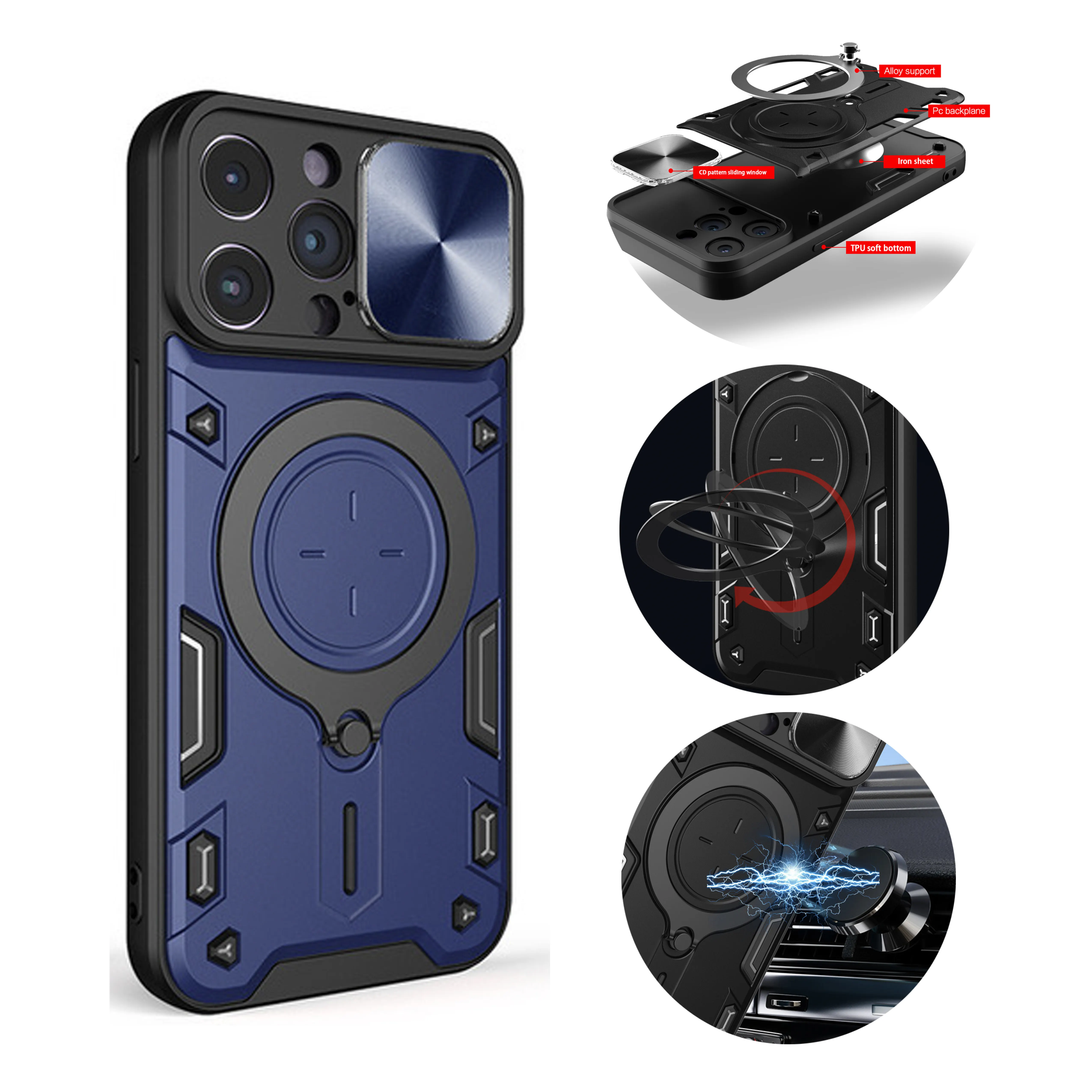 Heavy Duty Phone Case para iPhone 15 14 Pro Max Capas de telefone celular com anel Kickstand Shock Proof Phone Case