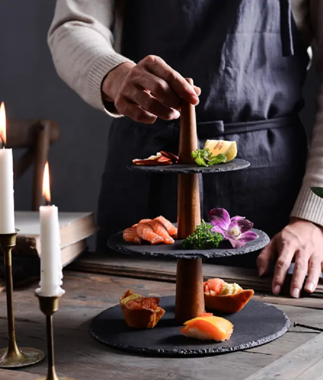 Bandeja de tres niveles de estilo japonés rock, plato de exhibición para fruta, postre, pastel, té de la tarde, de dos niveles, para cumpleaños y boda, envío directo