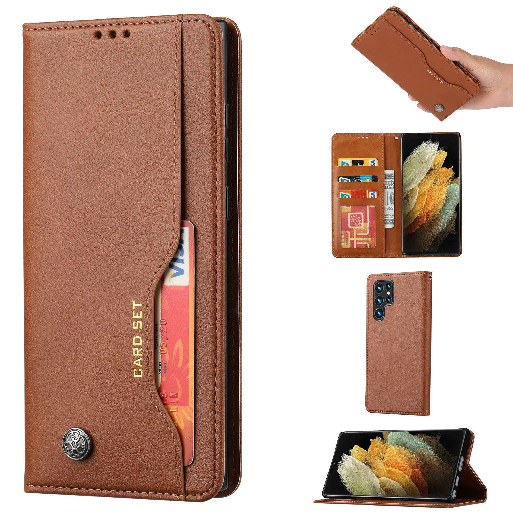 Para Samsung S24 S23 card set leather cellphone case leather wallet phone case para samsung galaxy s24 ultra