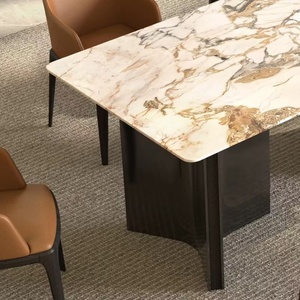 Mesa de comedor de mármol natural de alta calidad para Villa Mesa de comedor de mármol rectangular moderna de acero inoxidable - Product Image 6