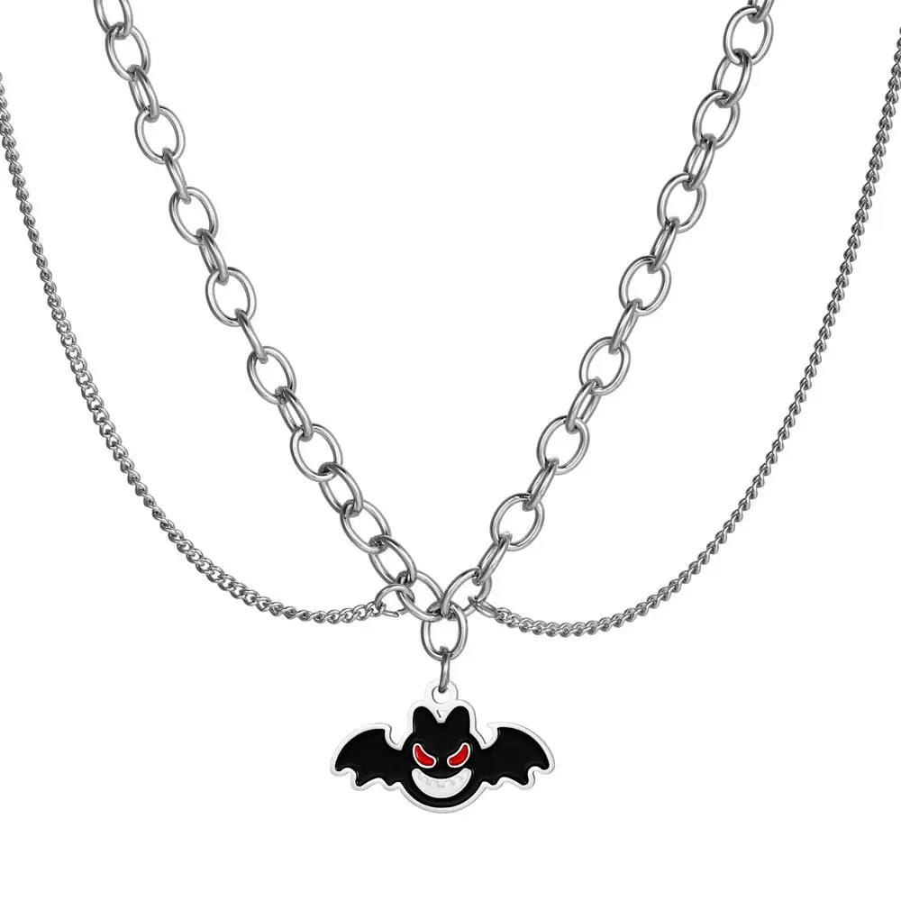 Nuovo Design gioielli regalo di Halloween Gothic Bat ciondolo personalizzato smalto nero doppio strato in acciaio inox collana da uomo