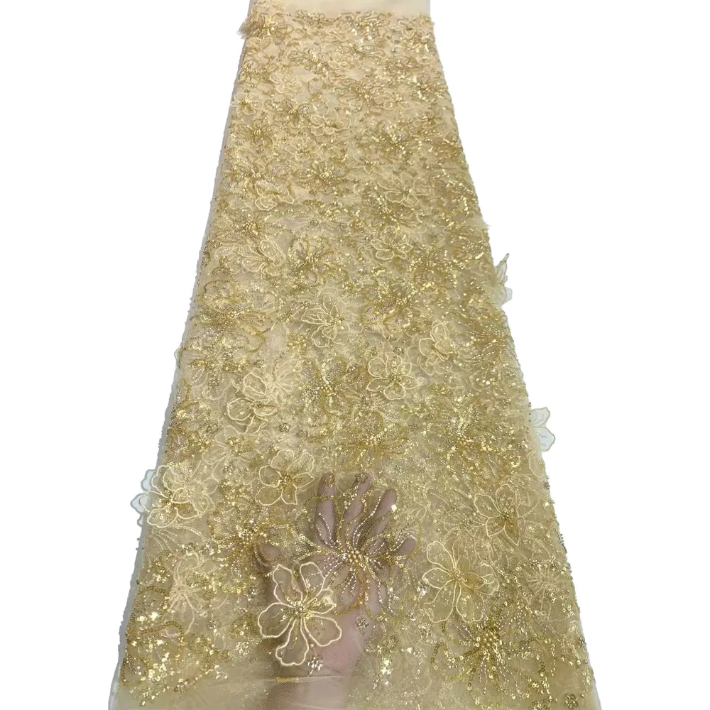 Tissu de dentelle africaine pailletée 2023 broderie 3D tissu de dentelle de mariage nigérian tissu de dentelle de tulle français de haute qualité