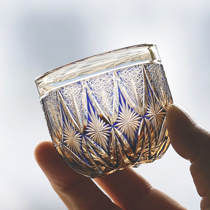 琥珀色蓝色/绿色日本风格手工切割酒杯手工制作经典清酒杯冷酒咖啡茶饮 - Product Image 1