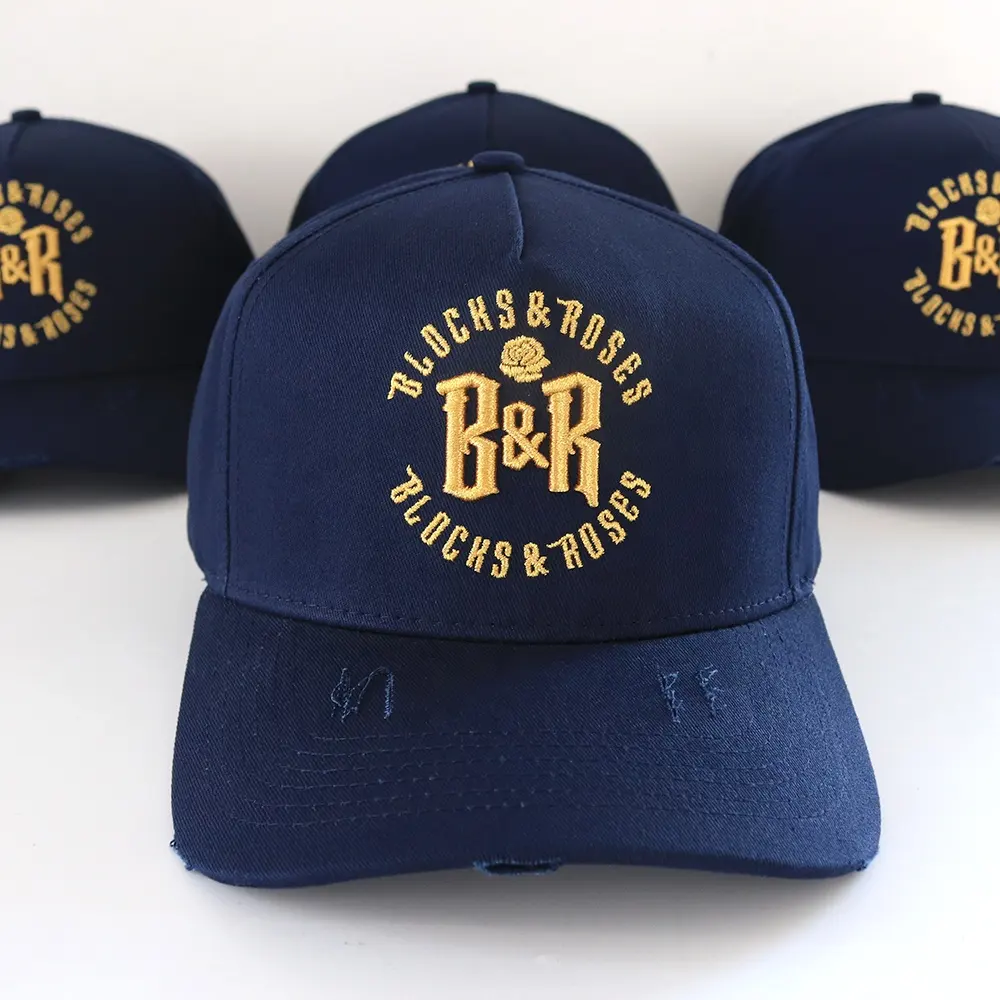 Cotton baseball cap custom cap factory produces men's fashion popular hat with broken brim design adjustable metal tail buckle