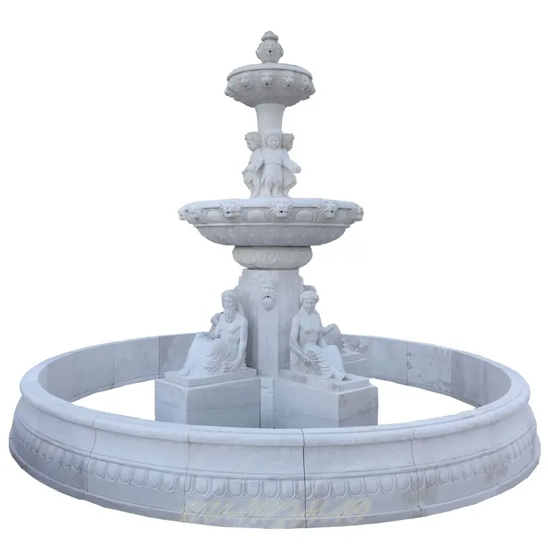 Natural Stone Marble Outdoor Fountains Large Garden Natural Tiered Marble Woman Statue Garden Water Fountain Manufacturer