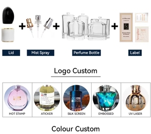 Sampel botol penyemprot parfum kaca isi ulang persegi dengan tutup batu bundar semprotan pompa Cap panas - Product Image 4