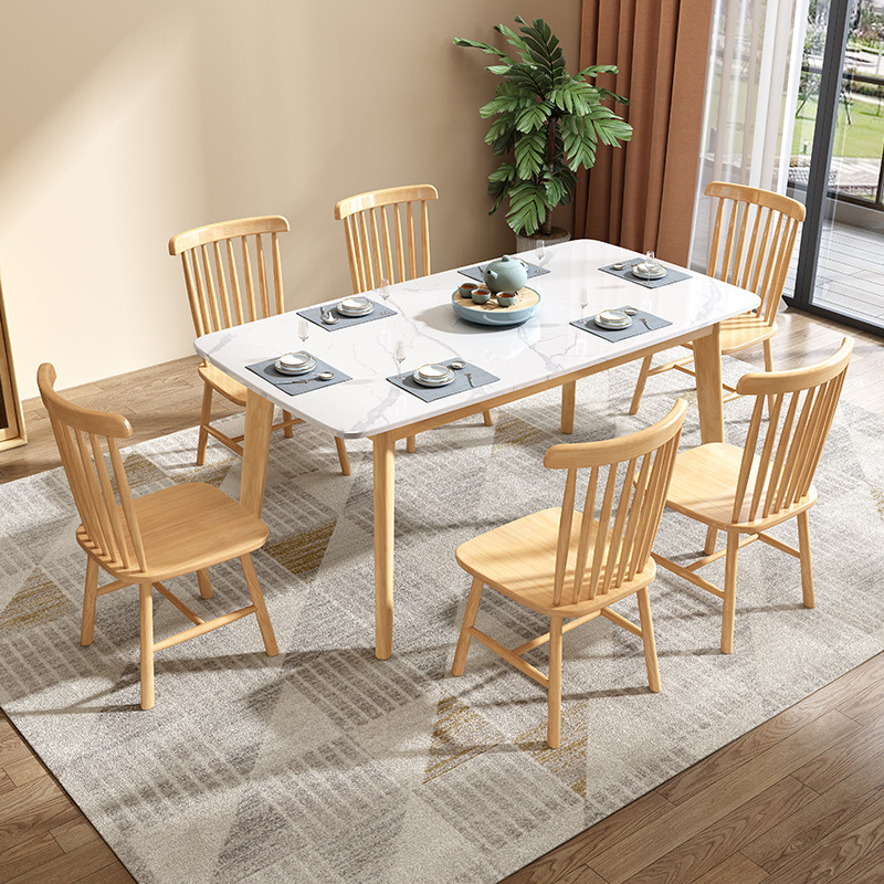 Table à manger en dalle de pierre de 1,3 mètre avec 6 chaises Windsor