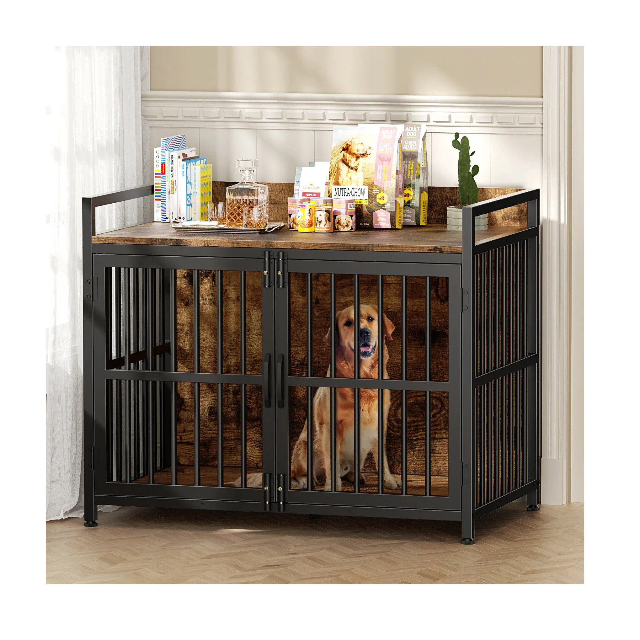 Home Living Room Sofa Side Table Bedside Nightstand Wooden Flip Top Tea Coffee End Table with Pet Dog Crate Houses