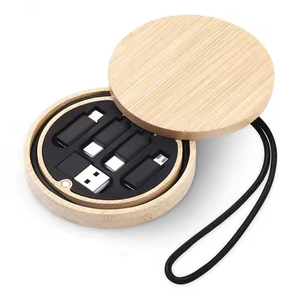 定制标志功能竹生态麦秸便携式旅行适配器套件多充电套Usb电缆 - Product Image 4
