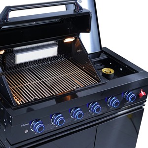 無料スタンディングカマドスタイル4バーナーガスBBQグリル屋外調整可能高さ鋼鉄製ベーキングプロパンインスパイアされたデザインキャンプ