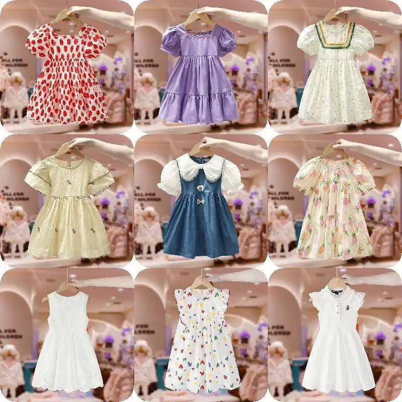 Vestido de verano para niños Ropa infantil Manga corta Malla de dibujos animados Princesa Vestidos para niñas