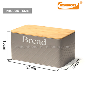 Bambu kesme tahtası kapaklı Metal dikdörtgen ekmek kutusu gıda saklama kutusu konteyner demir mutfak kabı - Product Image 2