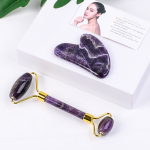 人気スタイルナチュラルパープルクリスタルグアシャローラーアメジストストーンローラーグアシャマッサージャー卸売ジェイドローラーとグアシャセット - Product Image 2