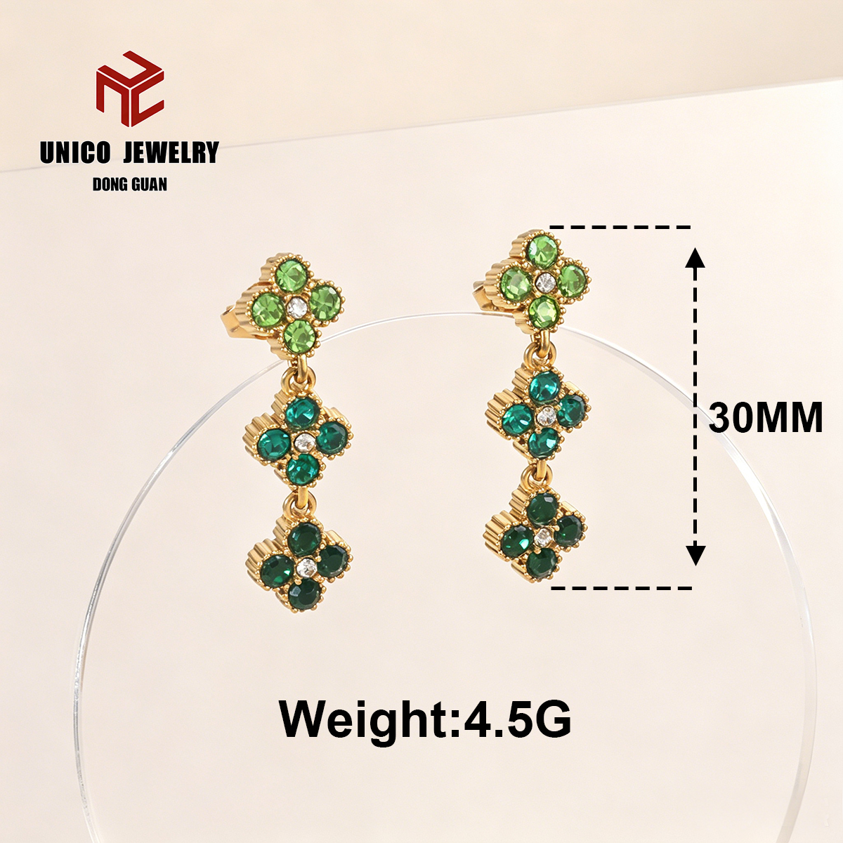 Boucles d'oreilles trèfle à quatre feuilles dorées-10