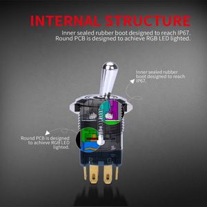 Interruttore a levetta a pulsante impermeabile 12 Volt LED triplo RGB illuminato 12 V (rosso verde blu) 16mm - Product Image 5