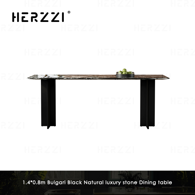 Table de salle à manger de luxe en pierre naturelle noire Bulgari, 1,4*0,8 m