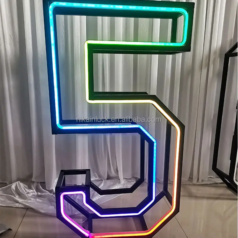 Bán buôn 3D Khổng lồ marquee Đèn Neon chữ sắt kim loại khung sinh nhật số ánh sáng cho đám cưới