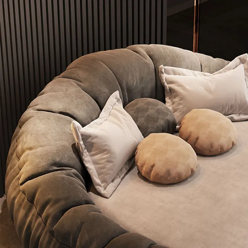 Frosted Technology Velvet Italienische Villa Bett Schlafzimmer möbel Doppel paar Modernes Stoff Rundes Bett