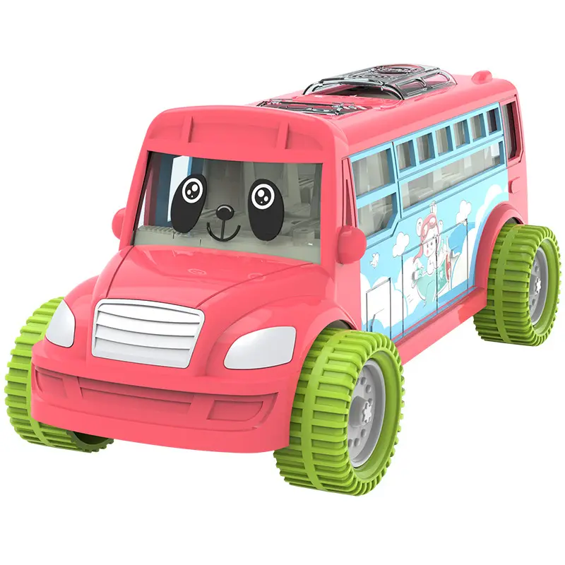 Coche de simulación de dibujos animados para bebé, modelo escolar universal brillante, música ligera, autobús de juguete eléctrico, venta al por mayor