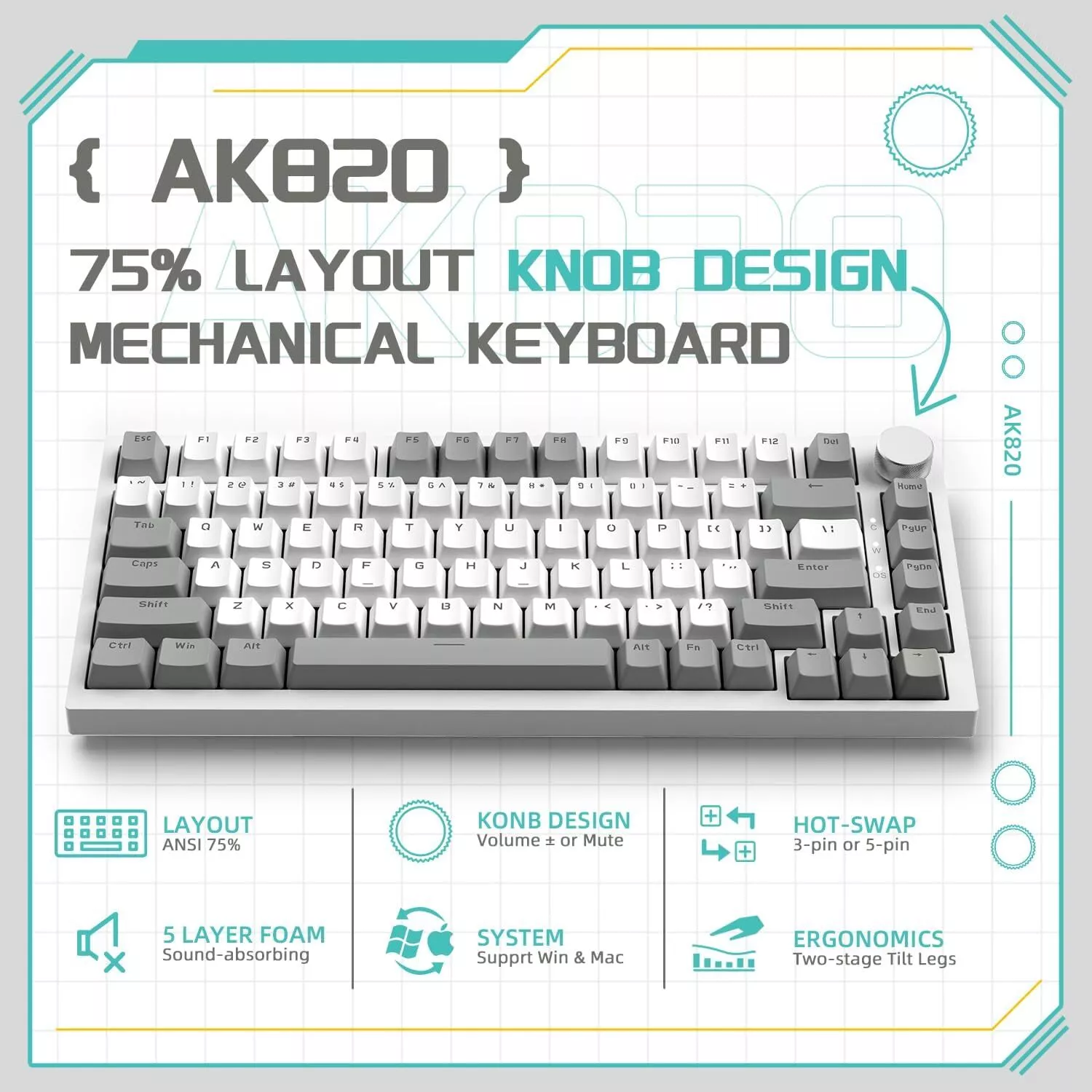 AK820 -AS interrupteur rouge-gris blanc-lumière blanche-bricolage