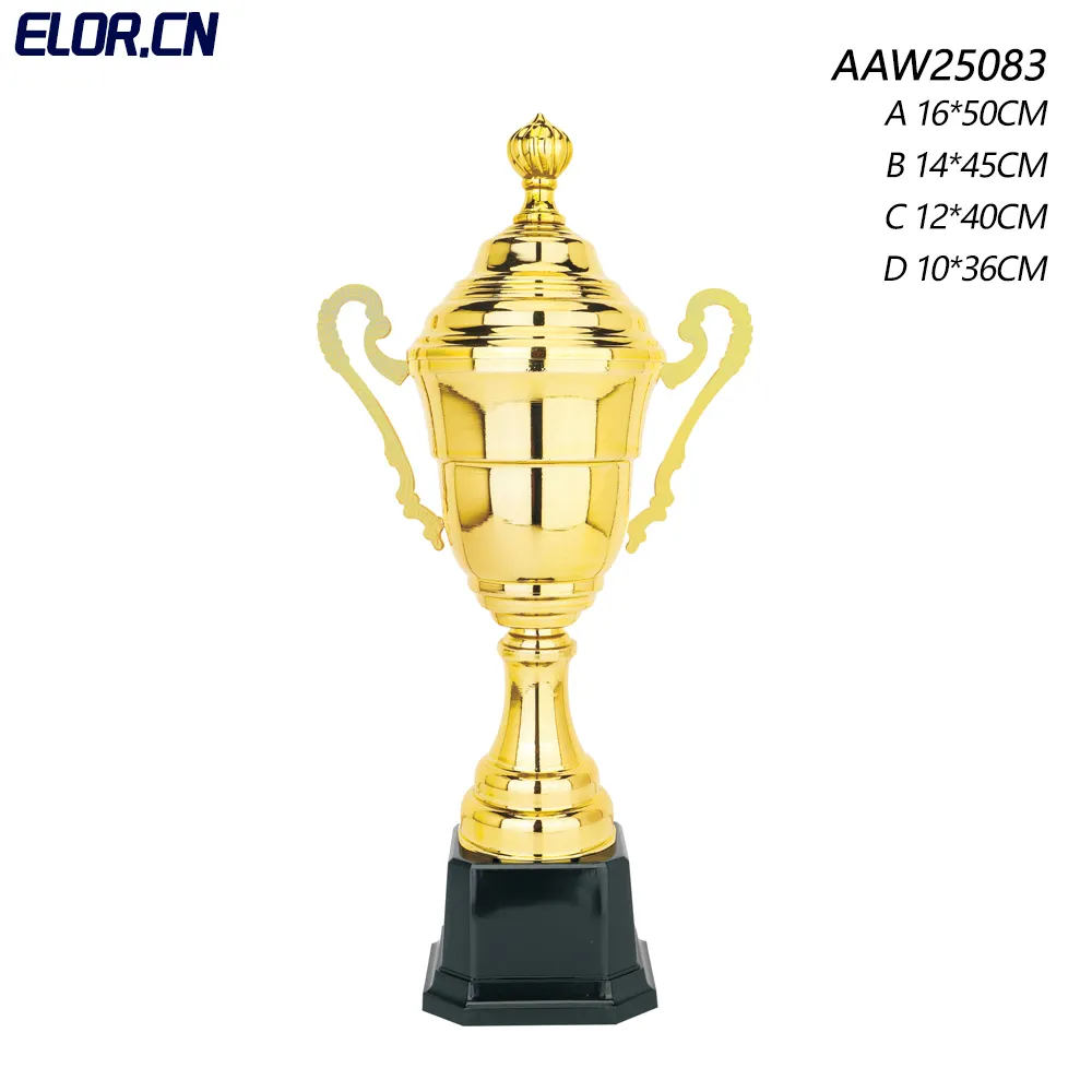 Trofeo de Metal DE LA Liga de Campeones Dorados de Elor, trofeos y medallas de fútbol personalizados de fábrica con diseño de Base de madera de plástico