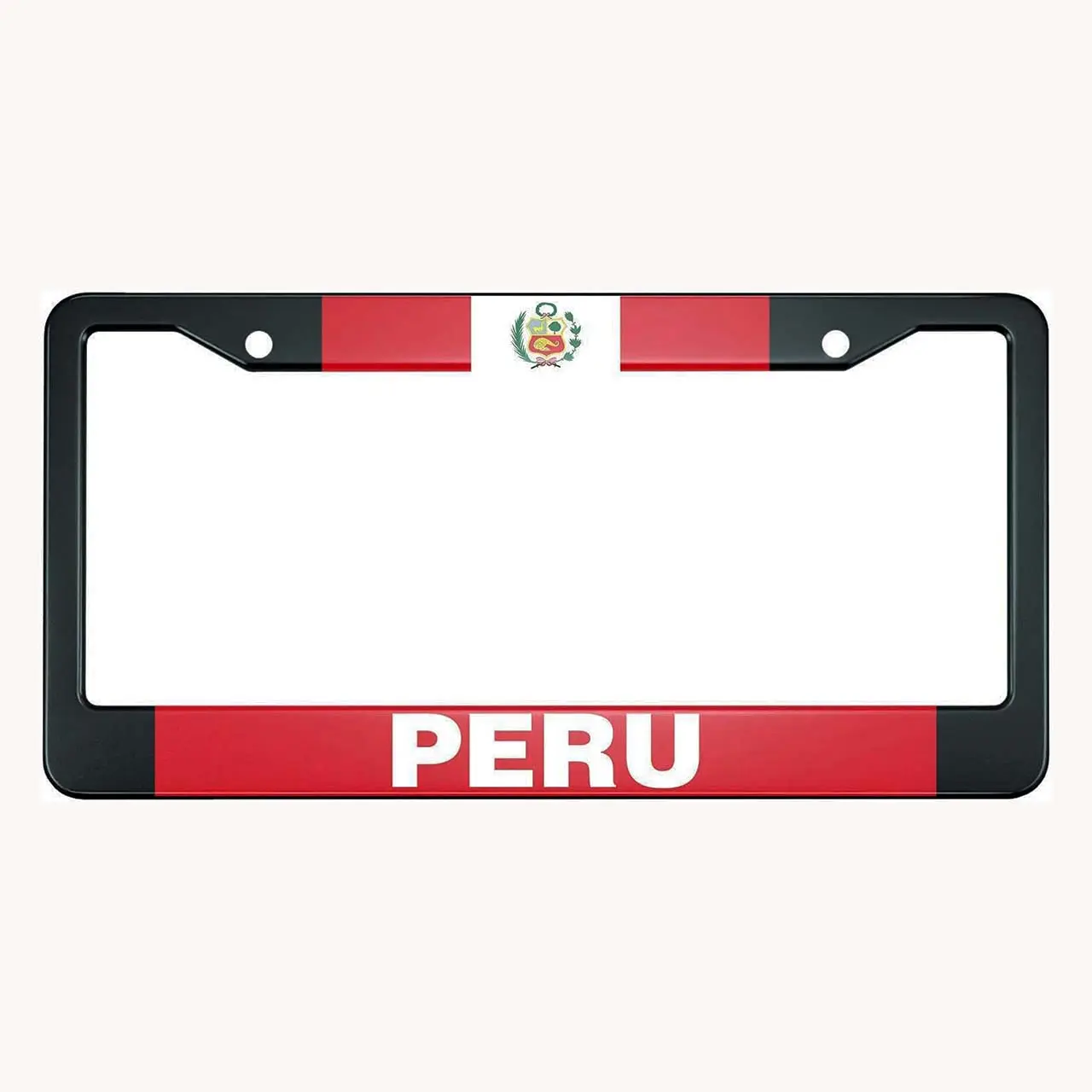 Marco de placa de matrícula de bandera de Perú, insignia de Perú y cubierta de placa de matrícula de Metal a cuadros rojos y blancos, marcos de placas delanteras para coche