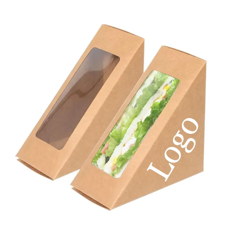 Boîtes en papier à sandwich marron Boîtes à sandwich en papier kraft écologique Boîte à emporter biodégradable pour sandwich avec fenêtre