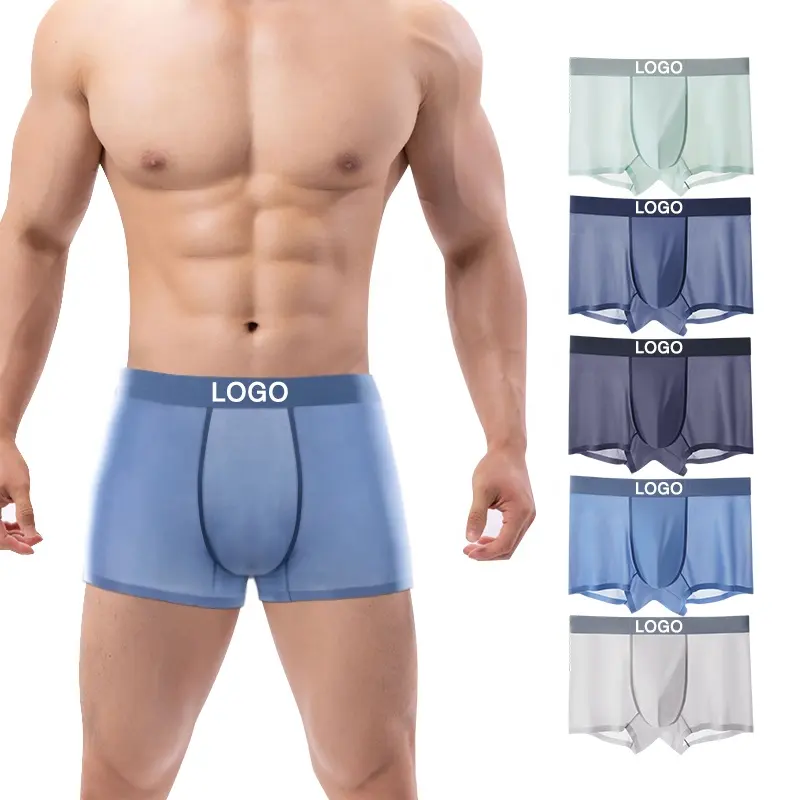 Superventas cómodo transpirable transparente Sexy Boy personalizado hielo seda hombres ropa interior calzoncillos Calzoncillos con logotipo