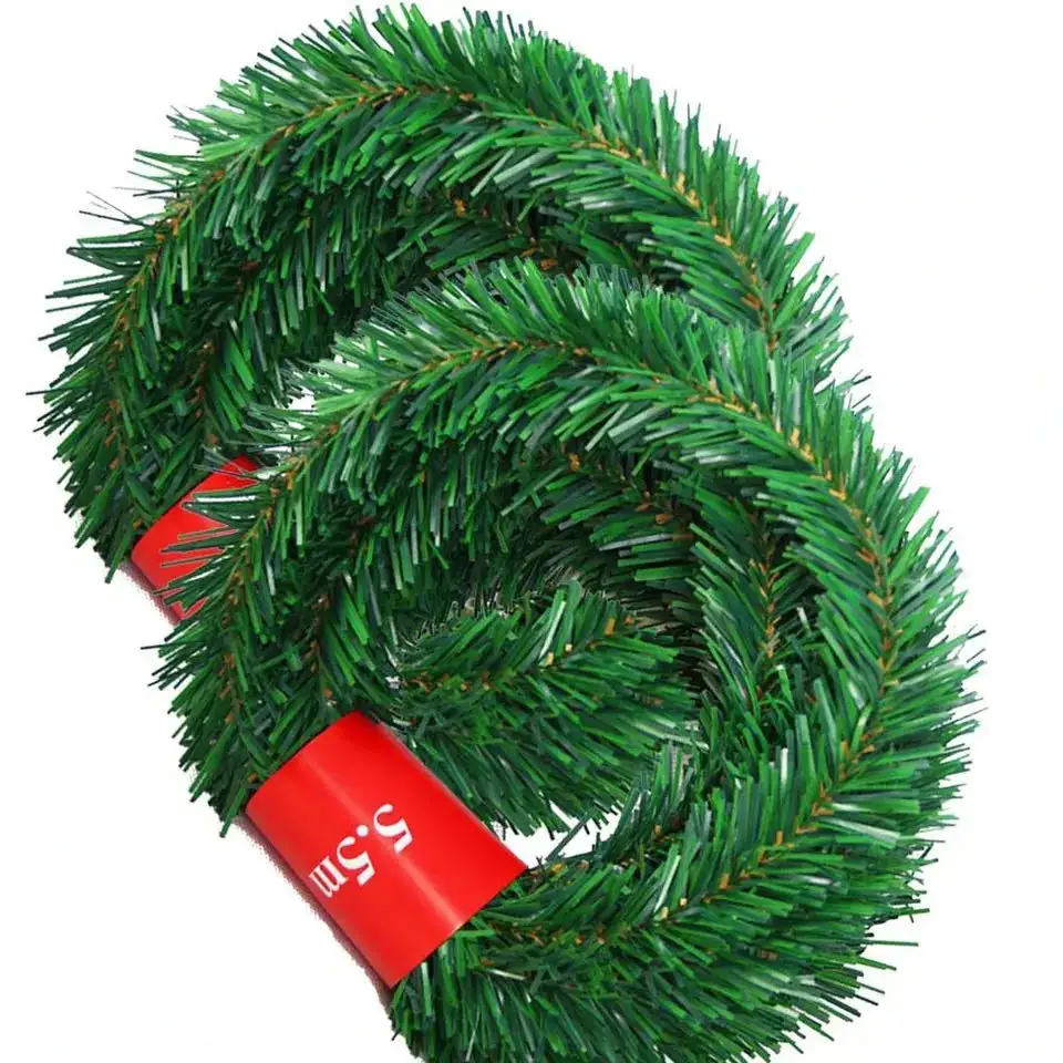 Guirnalda de abeto Artificial de pino de 5,5 m, decoración de árbol de Navidad, guirnalda decorativa, verde, rojo, árbol de Navidad, decoración de pancarta de ratán