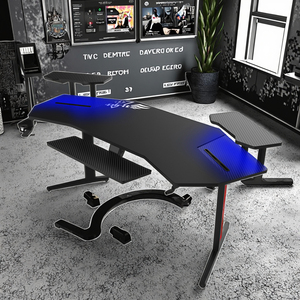 Escritorio de juegos RGB profesional moderno de 1,8 m, mesa de ordenador personalizada con forma de ala grande con bandeja de teclado LED, Material de Metal - Product Image 2