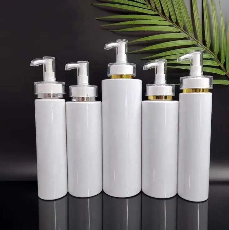 Sáng Bóng Màu Trắng Trong Suốt Sang Trọng 300Ml 500Ml Vòng Rỗng Điều Hòa Gel Tắm Bao Bì Nhựa Vàng Không Có Không Khí Dầu Gội Bơm Chai