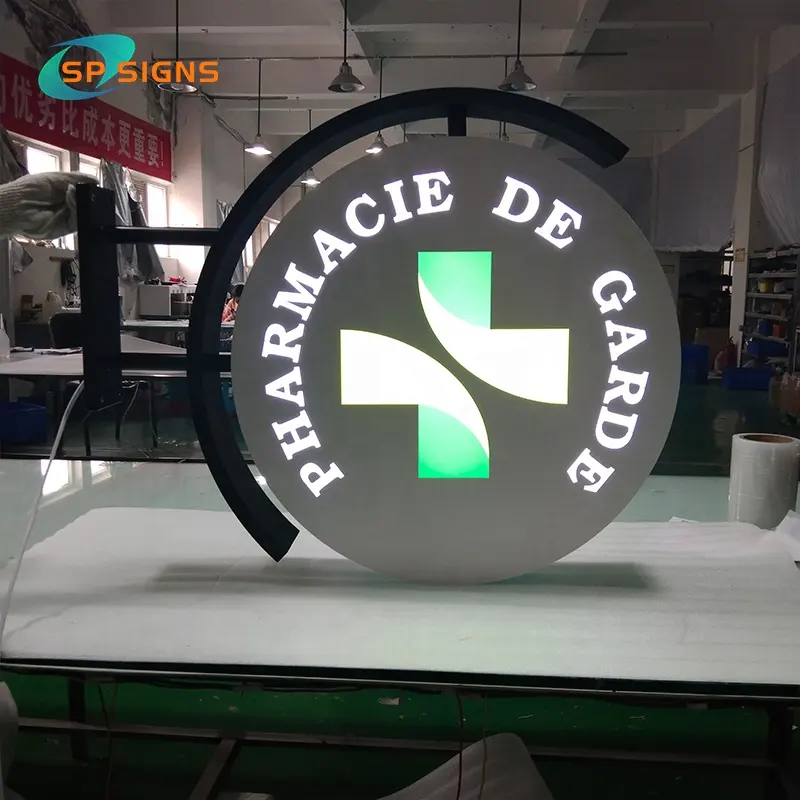 SP Customize led light box sign letter acrylic round luminous outdoor led advertising double side 3D for shop