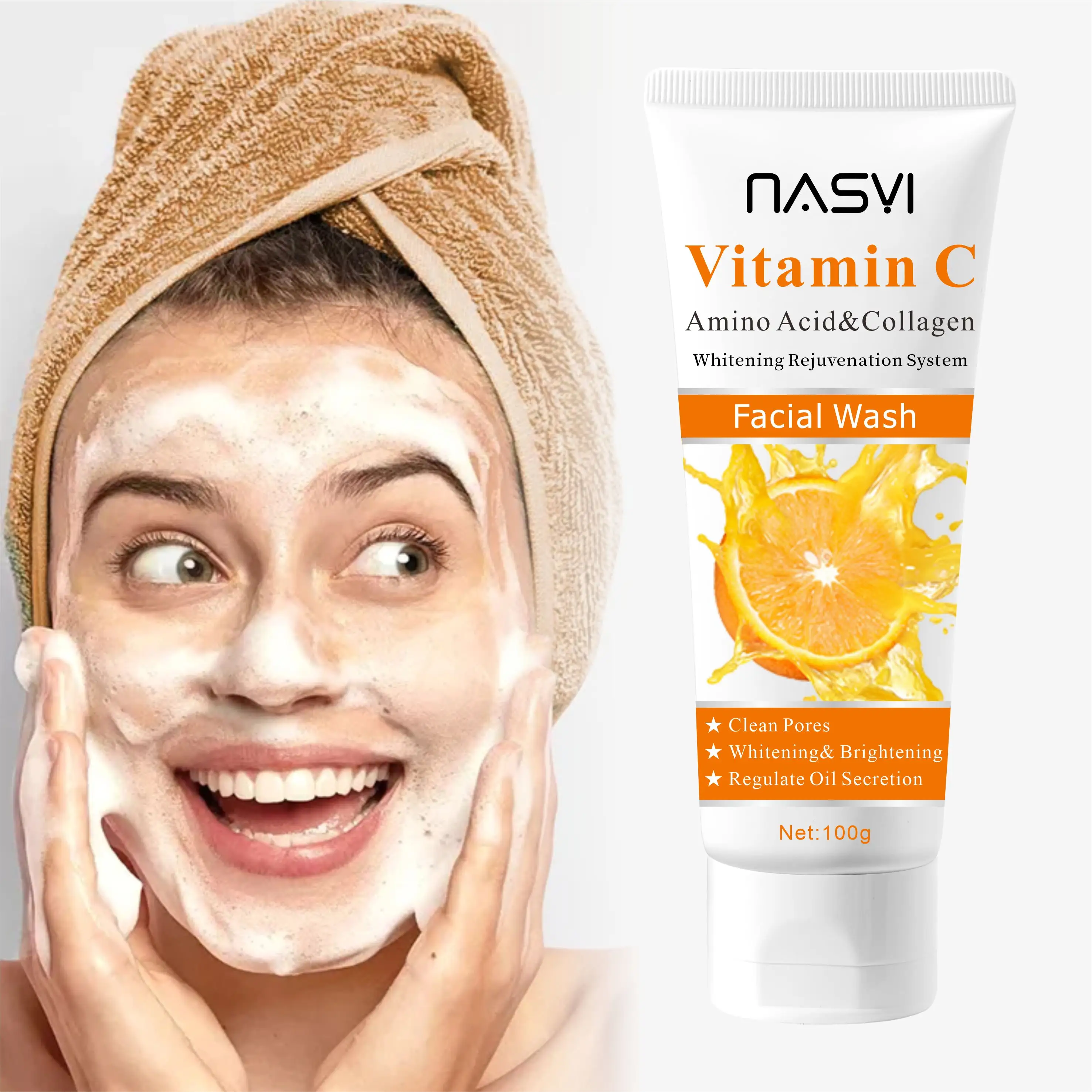 NASYI מותג פרטי ויטמין c הלבנת פנים לשטוף ניקוי עמוק קולגן מזין פנים לשטוף