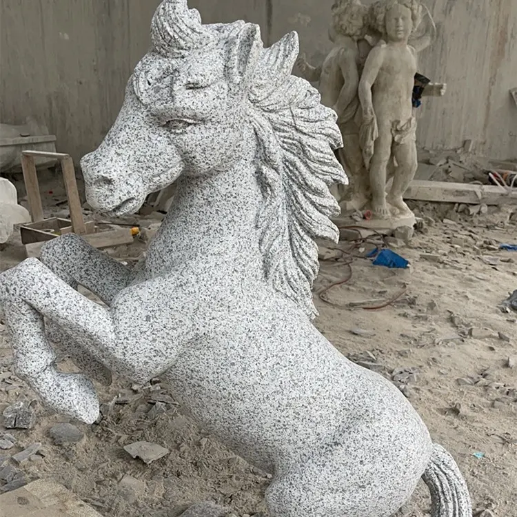 Pas cher granit gris Clair cheval sculpture en pierre
