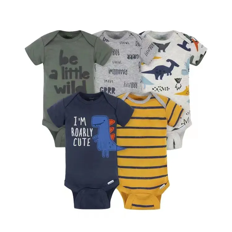 Hot sale Summer Newborn printed muslin cotton short sleeve baby boys clothes rompers