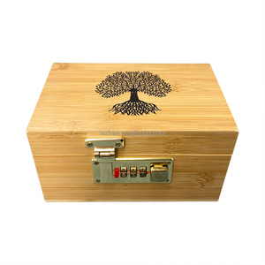 Tự nhiên sinh thái thân thiện tre thảo mộc hút phụ kiện cán khay ống lưu trữ mã hóa khóa hộp xì gà Máy xay Hộp quà tặng với bản lề - Product Image 2