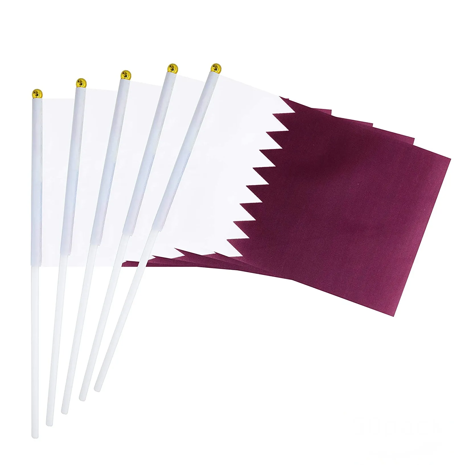 شحن مجاني أزر أكمام على شكل علم قطر 14x21 سنتيمتر البوليستر الجدول أعلام تحلق البلاد تهز العالم الوطني قطر اليد الأعلام