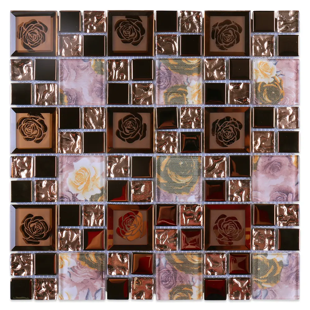 Design unico mosaik fliesen laminati motivo floreale backsplash in oro rosa piastrelle mosaici in vetro