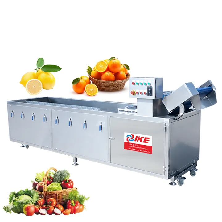 IKE Orange Lemon Vegetable Conveyor Belt Provided Automatic Fruit Washer Air Bubble Water Washing Machine