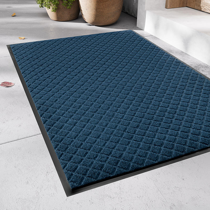 Tapis d'entrée en polyester - carreaux bleu