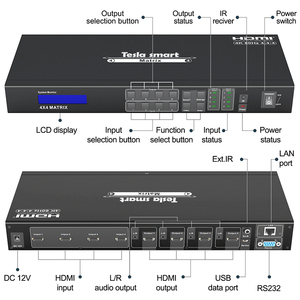 TESMART-conmutador de matriz hdmi 4x4, alta calidad, 4 entradas, 4 salidas, LAN, RS232, matriz 3840x2160 @ 60Hz, matriz HDMI - Product Image 3