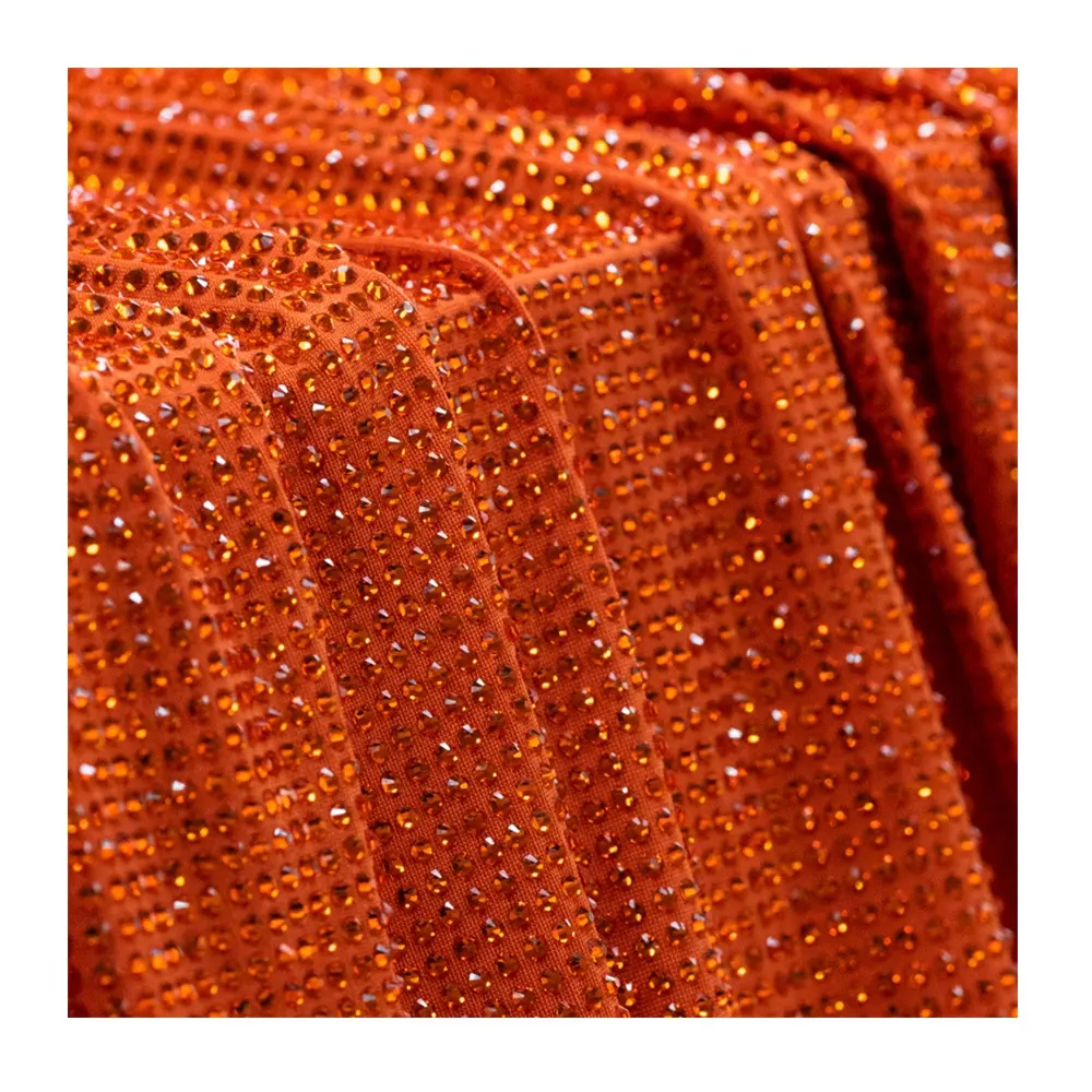 Nouveau Design de haute qualité 4 voies extensible strass cristal tissu par la cour 1mm espacement Bling cristal danse tissu pour robe