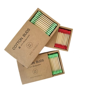 חם כותנה ורוד 200pcs 100% biodeמתכלה לשימוש יומיומי עם מקל במבוק