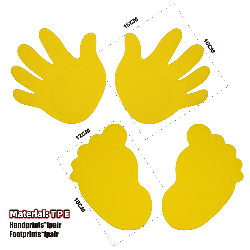 Ensemble d'empreintes de pieds et de mains jaunes