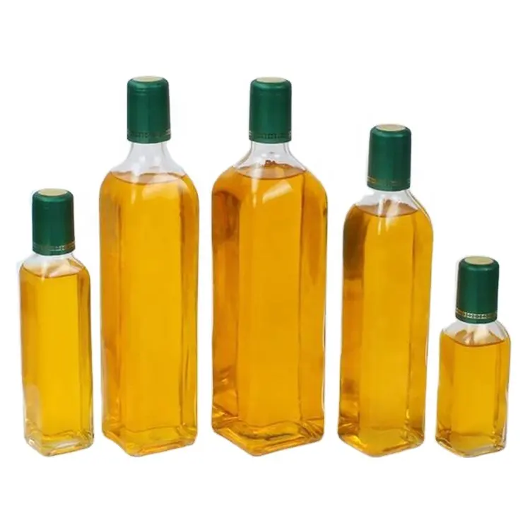 100ml 250ml 500ml 750ml 1000ml piazza bottiglia di vetro trasparente bottiglia di olio da cucina bottiglia di olio di oliva con tappo di plastica