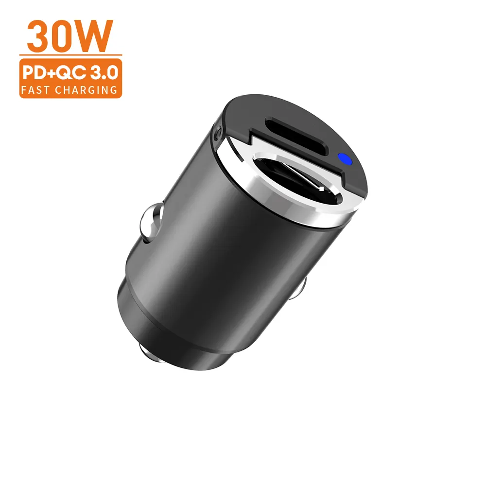 2 Type-c PD Ports 30W Super Mini Car Charger Dual USB-C Car Charger For iPhoneためSamsungためiPad Tablet