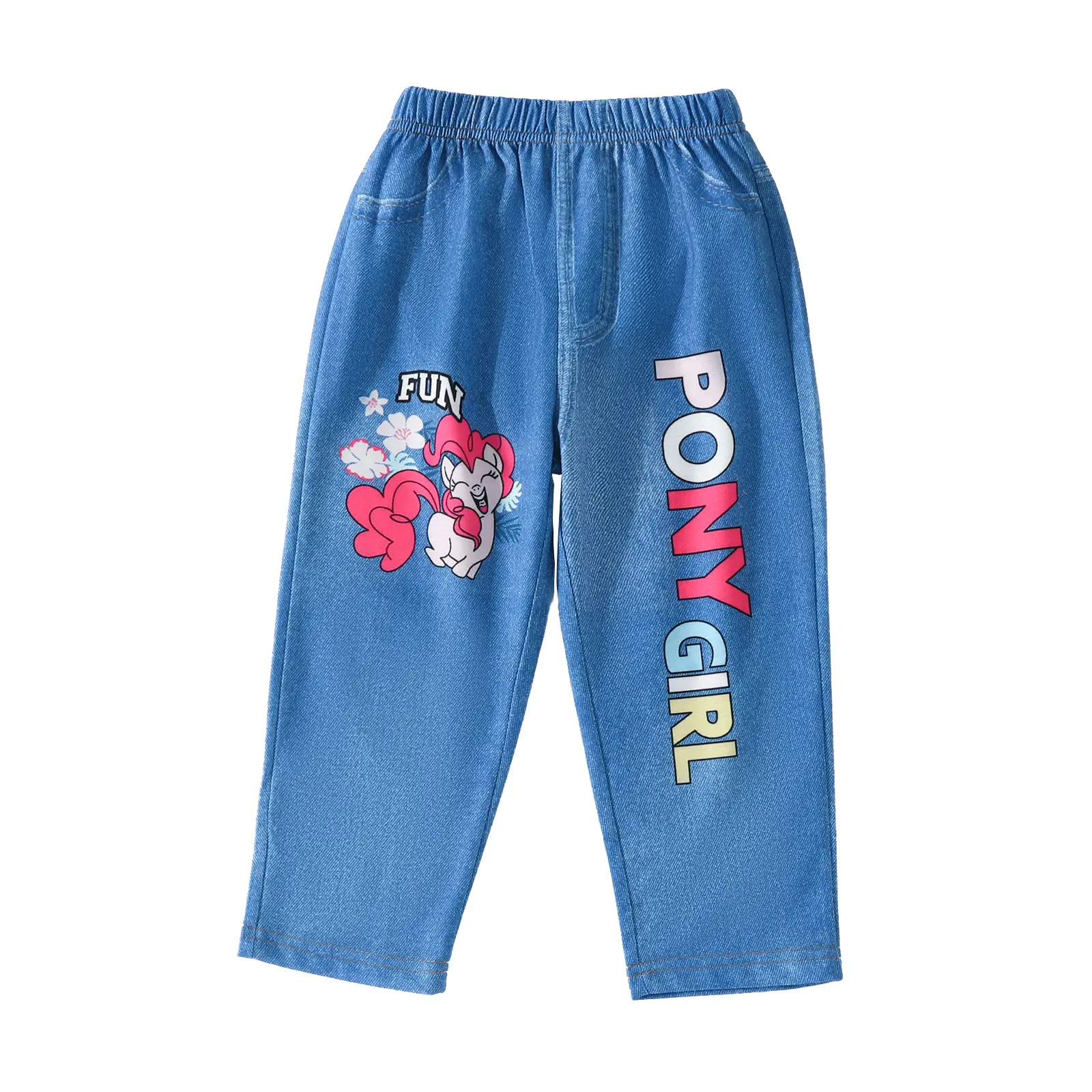 Pantalons en jean pour filles pour enfants printemps et automne nouveau dessin animé pantalons amples décontractés portant des pantalons longs