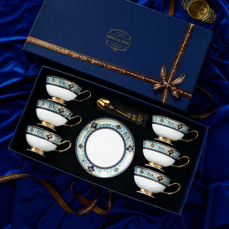 Sea blue exquisite gift box (blue 6 cups dish spoon)