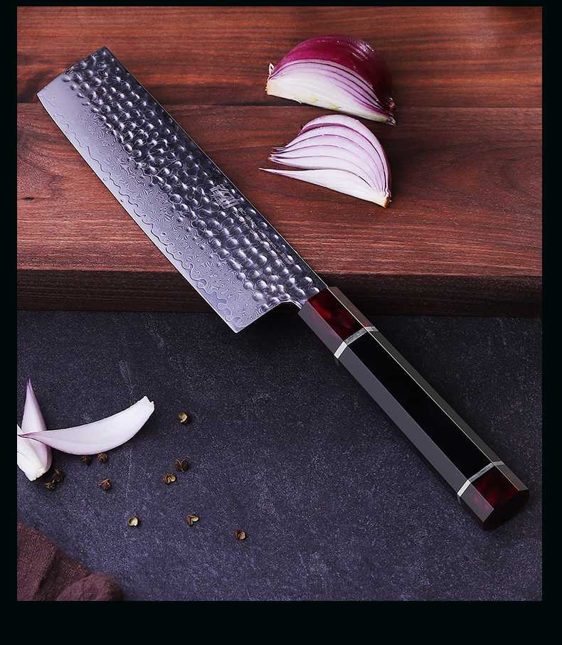 FINDKING Eternity Series 7 Inch Japanese Nakiri Knife 9Cr18MoV 67 Layers Damascus Steel Blade Resin Handle Kitchen Chef Knife
